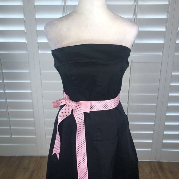 Vtg Strapless Black Pin Up Style Rockabilly Dress 4 Cotton Spandex Swing 80s 90s - Picture 11 of 12